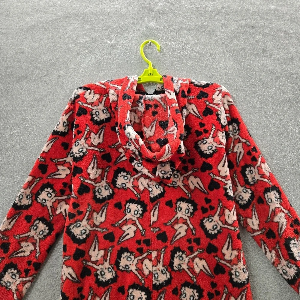 Betty Boop Women Sleepwear‎ L Red Graphic Fleece One Piece Pajama Jumpsuit